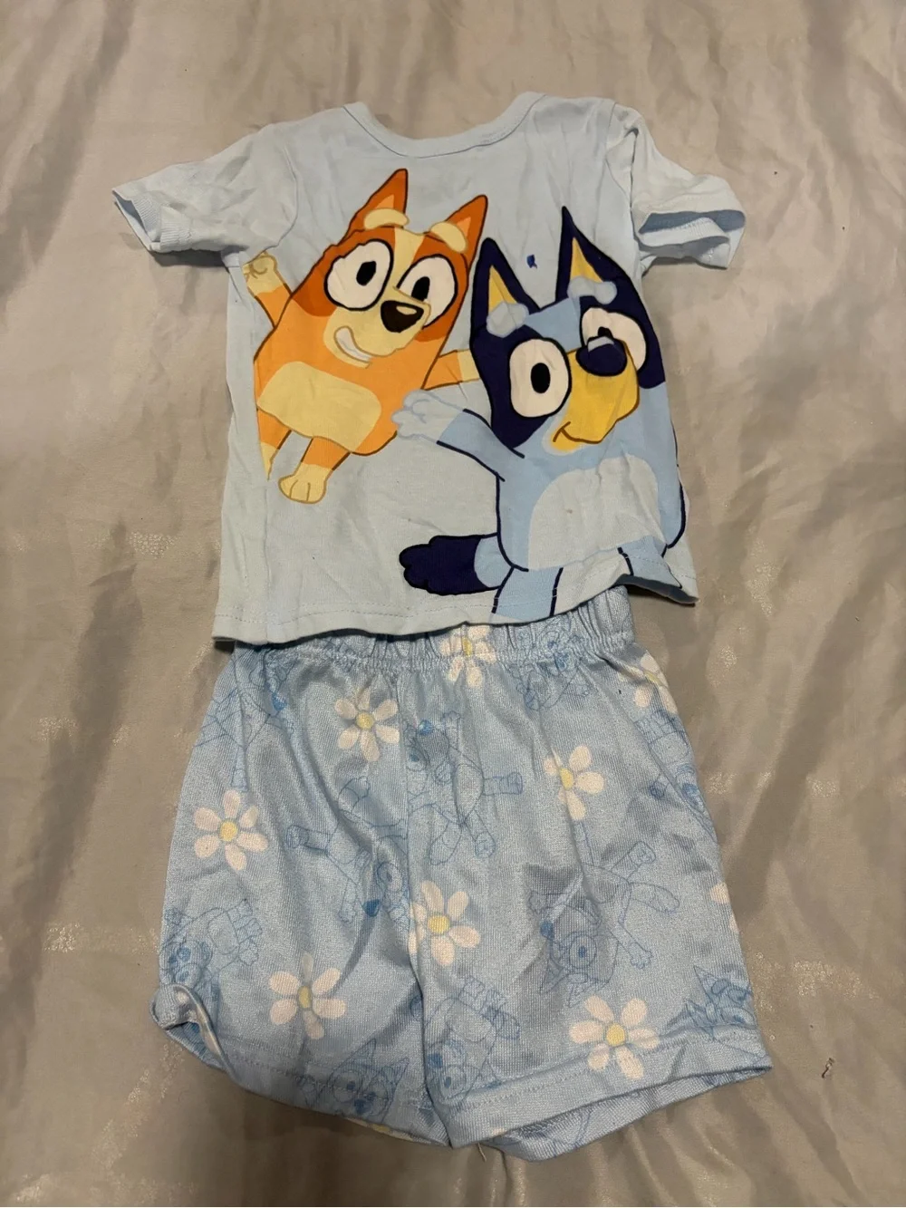 Bluey Light Blue Cartoon Character Kids Pajama Set - 2-Piece Sleepwear